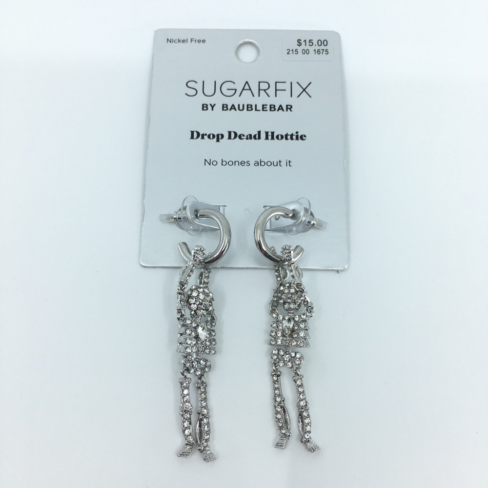 Sugarfix by Baublebar Skeleton Rhinestone Earrings NEW Drop Dead Hottie Gothic - Picture 9 of 10